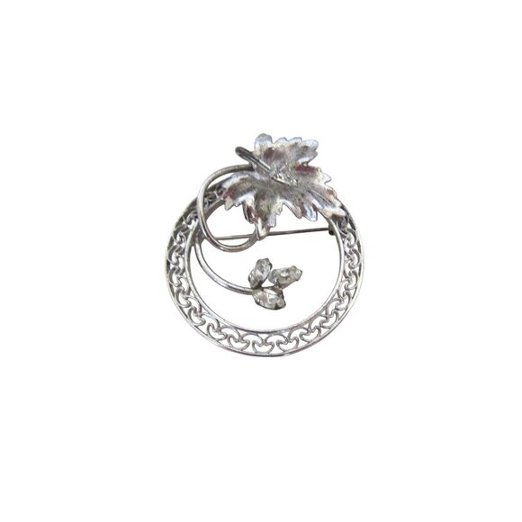 Vintage Carl Art Sterling Silver Brooch Pin w Clear Rhinestones - Picture 1 of 5